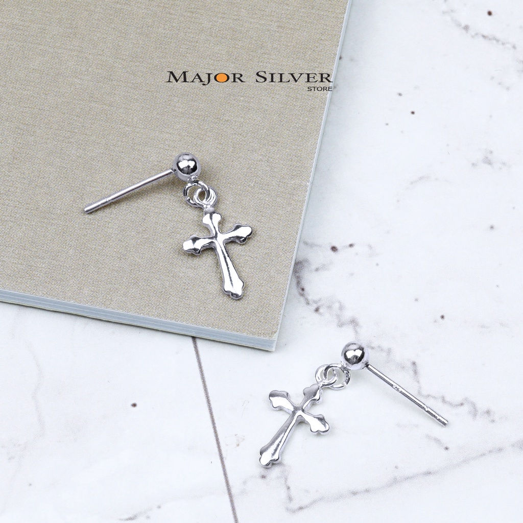 ต่างหูเงินแท้92.5% ไม้กางเขนยาว8มิล ต่างหูแฟชั่นแบบห้อย ดีไซน์สวยเก๋ : E-B3-FCros8