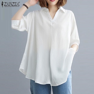 Zanzea เสื้อลําลองแฟชั่นสําหรับสตรีแขนยาวคอปกพับทรงหลวม