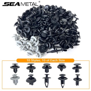 SEAMETAL 100Pcs คลิปยึดอัตโนมัติ สกรูพลาสติก รีเทนเนอร์แบบกด หมุดย้ำ รีเทนเนอร์ขอบประตูกันชน ชุดสปริง Car Fastener Clip Plastic Screw Push Retainer