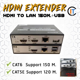 ตัวแปลงสัญญาณ HDMI ส่งสัญญาณผ่านสายแลน HDMI Extender 150m +USB Lan RJ45 Cable  (HDMI+USB to LAN 150m +USB)