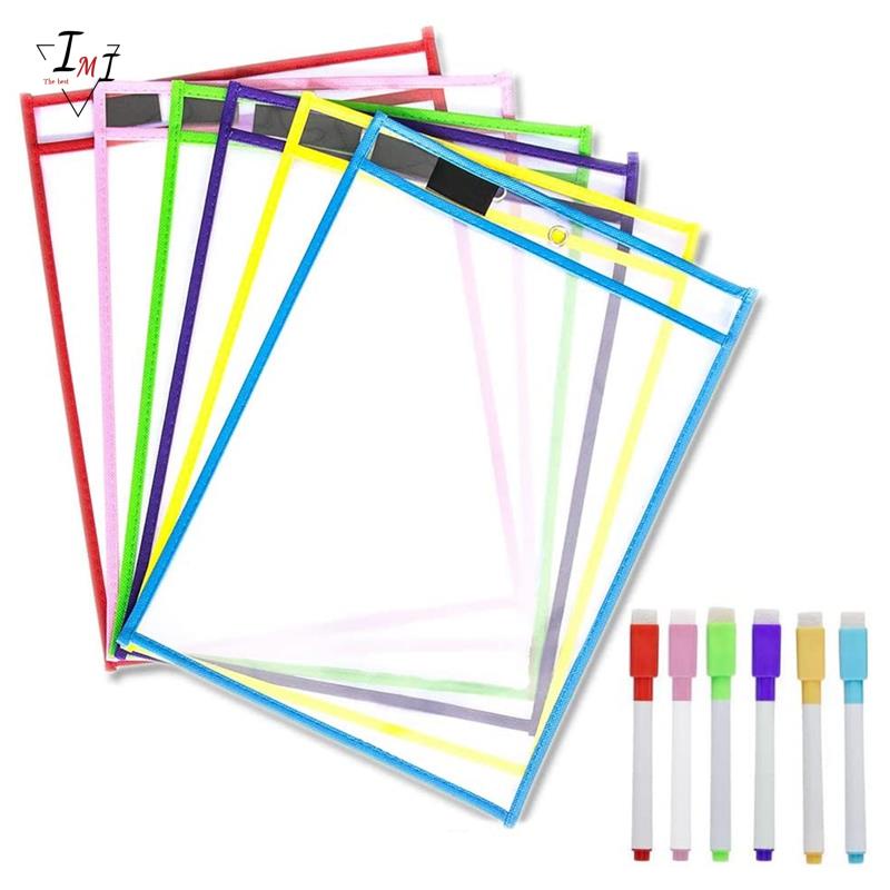 Reusable Dry Erase Pockets, 6 Pack Reusable Dry Erase Sleeves, Assorted Colors Sheet Protector, Dry 