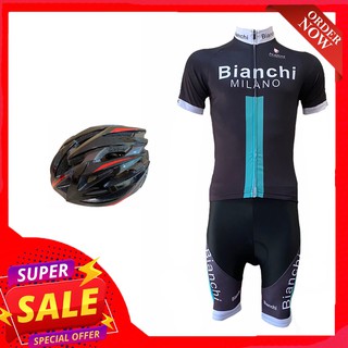 NP bike ชุดนี้คุ้มมากก!!! ชุดปั่นจักรยานผู้ชาย Bianchi สีดำ พร้อมหมวกจักรยานCigna