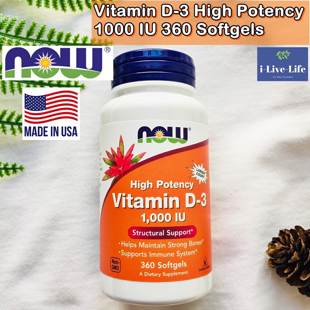 วิตามินดี 3 Vitamin D-3 High Potency 1,000 IU 360 Softgels - Now Foods