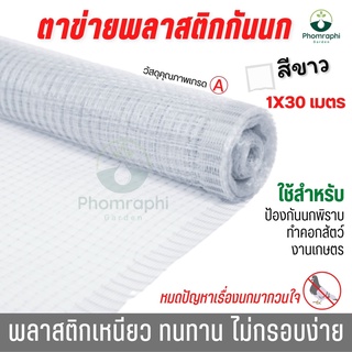 ตาข่ายกันนก พลาสติกPP สีขาว ยาว1×30 เมตร ตาข่ายเอ็น  ตาข่าย ตาข่ายล้อมไก่ ตาข่ายพลาสติก ตาข่า