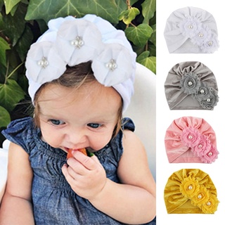 Cute Flower Pearl Baby Girl Turban Hat Soft Velvet Newborn Girls Cap Beanie