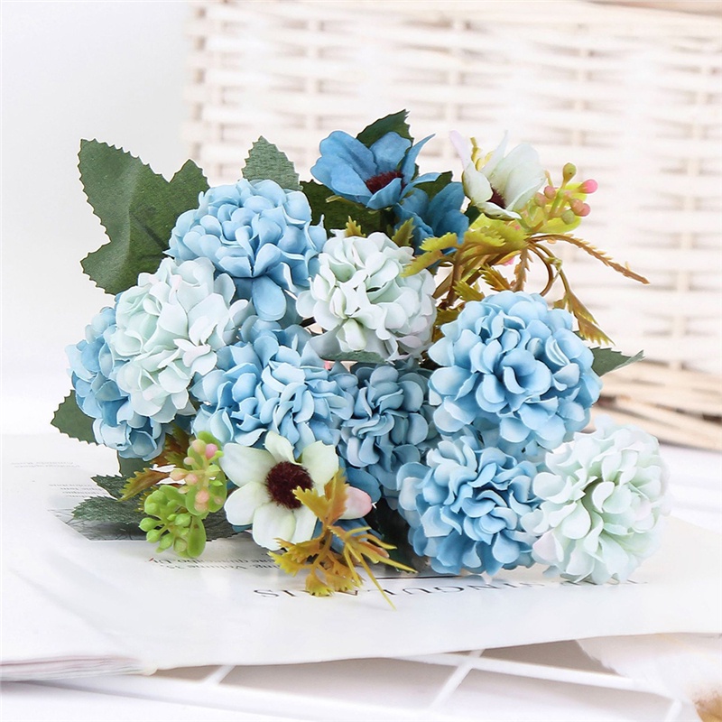 wedding display arrangements home Artificial Fake Blue Hydrangea Stems 