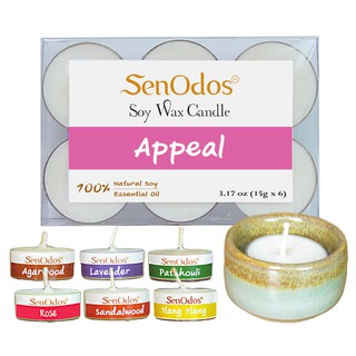 SenOdos Emotional Soy Candles  Appeal เทียนทีไลท์ แพ็ค 6 ชิ้น + เชิงเทียน.