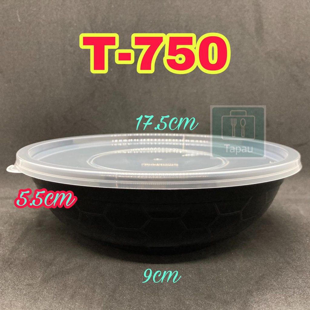 TAPAU- ( 50 ชุด ) T-750 750ml ชาม PP สีดําพร้อมฝาปิดรูปร่างภาชนะใส่อาหารพลาสติกแบบใช้แล้วทิ้งทรงกลม 