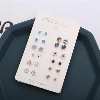 [เครื่องประดับต่างหูกระดุมสไตล์เกาหลี Rhinestone รูปดวงจันทร์ 12 คู่