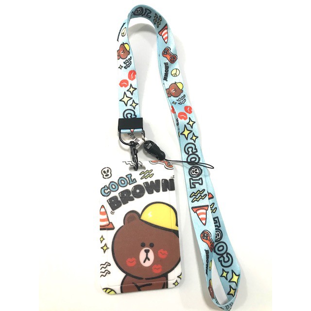 BROWN   W ที่ใส่บัตร ซองใส่บัตร ที่ใส่บัตร พร้อมสายคล้องคอ(2cm) ลาย BROWN W  CAP  สำหรับบัตร 5.5x8.5