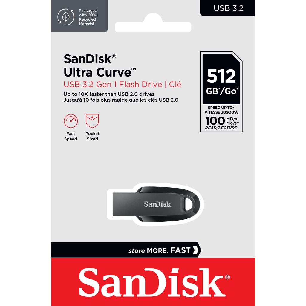 SanDisk Ultra Curve USB 3.2 Gen 1 Flash Drive, CZ550 512GB, USB3.0, Black, compact design,  ประกัน S