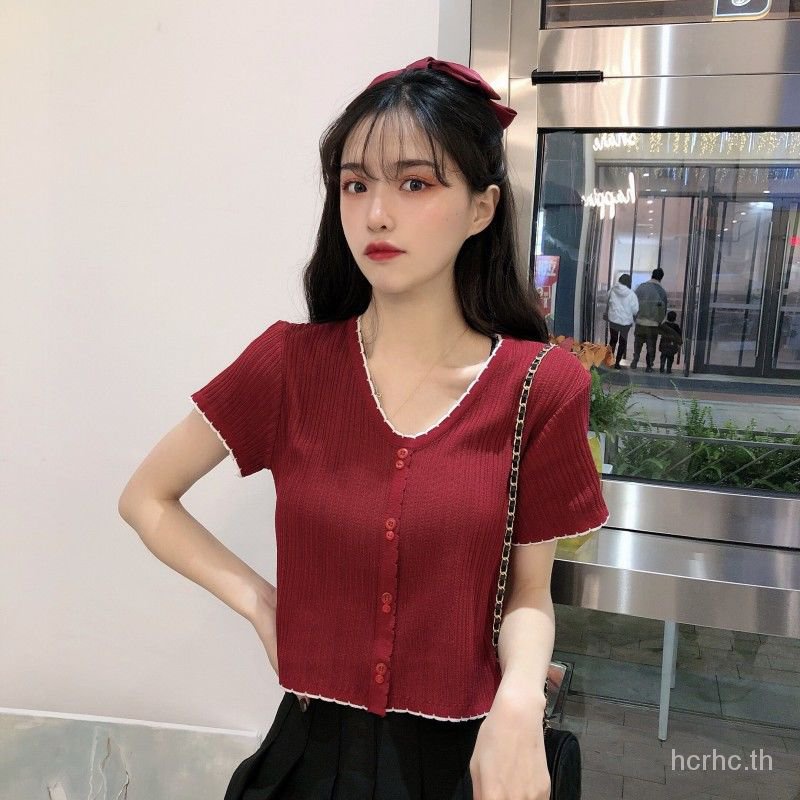 ผ้าไหมน้ำแข็งขนาดใหญ่Tเสื้อนักเรียนหญิงแขนสั้นเกาหลีหลวมinsเสื้อถักน้ำ ...
