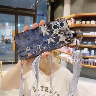 Backpack Style Phone Case for OPPO Reno7 Z Reno7 Pro 5G A76 เคส Glitter Flower Pattern Casing with TPU Wristband Stand Phone Cover เคสโทรศัพท