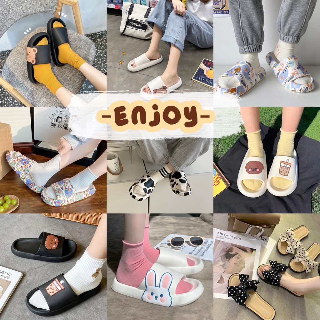 EnJoy พร้อมส่ง (LT) รองเท้าแตะแบบสวม สวยน่ารักใส่สบาย ทนทาน รองเท้าสไตล์เกาหลี