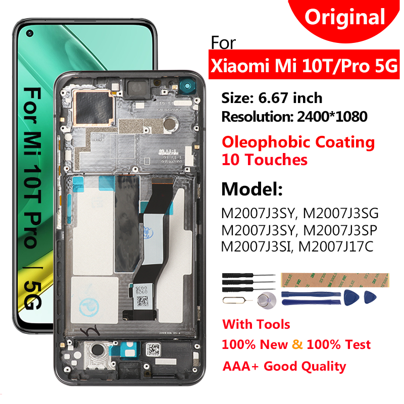สําหรับ Xiaomi Mi 10T Pro 5G LCD 10 หน้าจอสัมผัสพร้อมกรอบเปลี่ยนหน้าจอสําหรับ Mi10T Mi 10T Pro LCD 6