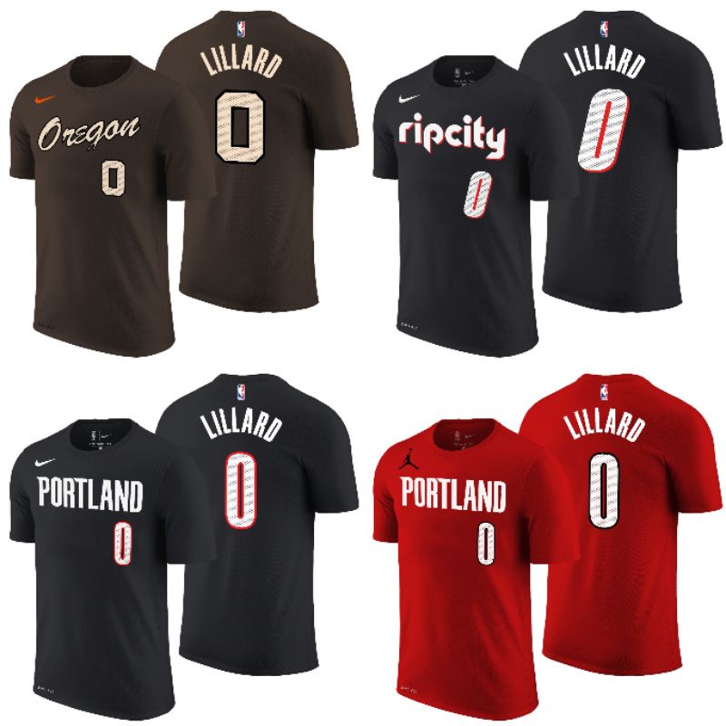 เสื้อยืดพิมพ์ลายแฟชั่นNike NBA เสื้อบาสเก็ตบอล เสื้อยืด Gametime Portland Blazers 0 Lillards