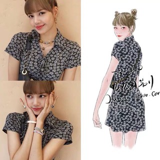 Blackpink Lisa Daisy Dress, กระโปรงสั้นลายดอกไม้ฝรั่งเศส,  มินิเดรสคอปกสีดำลายดอกสุดน่ารักสไตล์สาว, เดรสดอกเดซี่🌼, ชุดเดรสยาวสายเดี่ยว พิมพ์ลายดอกไม้, ผ้า zara, star เสื้อผ้าแฟชั่น, #กระโปรงสั้นเหนือเข่า