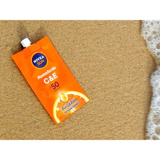 NIVEA SUN C&amp;E SPF50pa +++ 7ml. นีเวีย ซัน ซีแอนด์อี ครีมกันแดด นีเวีย (ทาหน้า)1/6ซอง