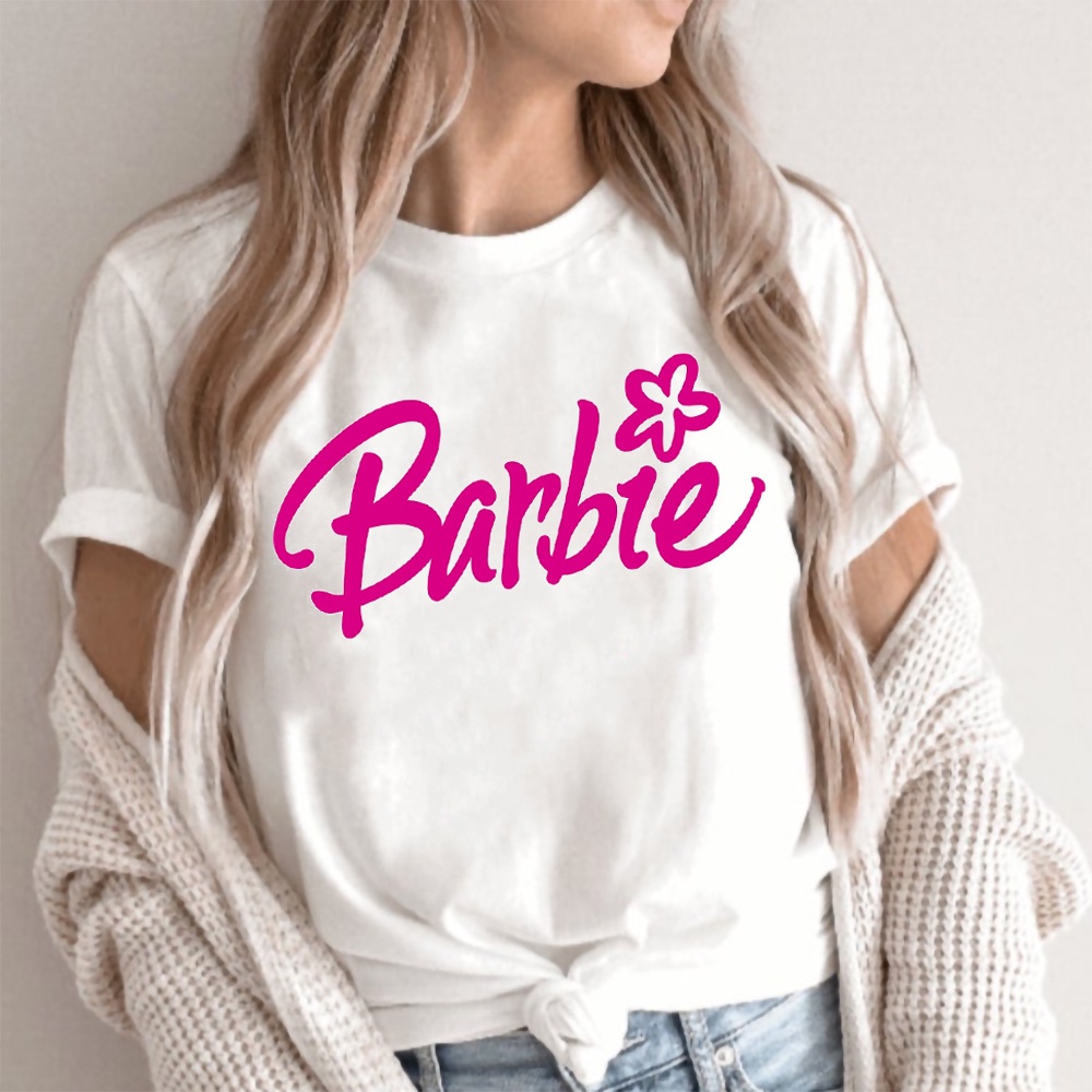เสื้อยืด แขนสั้น พิมพ์ลายบาร์บี้ เซ็กซี่ สีขาว แฟชั่นฤดูร้อน สไตล์สตรีท สําหรับผู้หญิง 2022