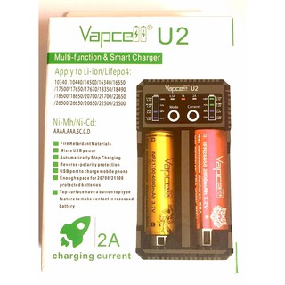 เครื่องชาร์จ Vapcell U2 ของแท้ output 2A รองรับ 1.2V 3.7V โค้ดเช็คได้