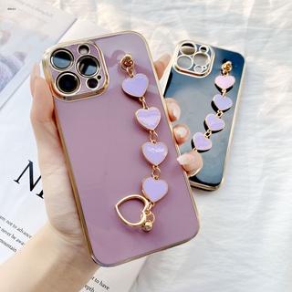 Compatible With iphone 11 Pro MAX SE 2020 X XS XR 6 6S 7 8 Plus 2022 เข้ากันได้ เคสไอโฟน สำหรับ Case Purple Love Heart Bracelet เคส เคสโทรศัพท์ เคสมือถือ