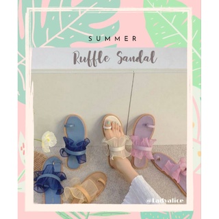 Ruffle Sandal รองเท้าแตะแต่งระบาย รองเท้าไปทะเล รองเท้าส้นแบน รองเท้าน่ารัก รองเท้าแตะใส่สบาย