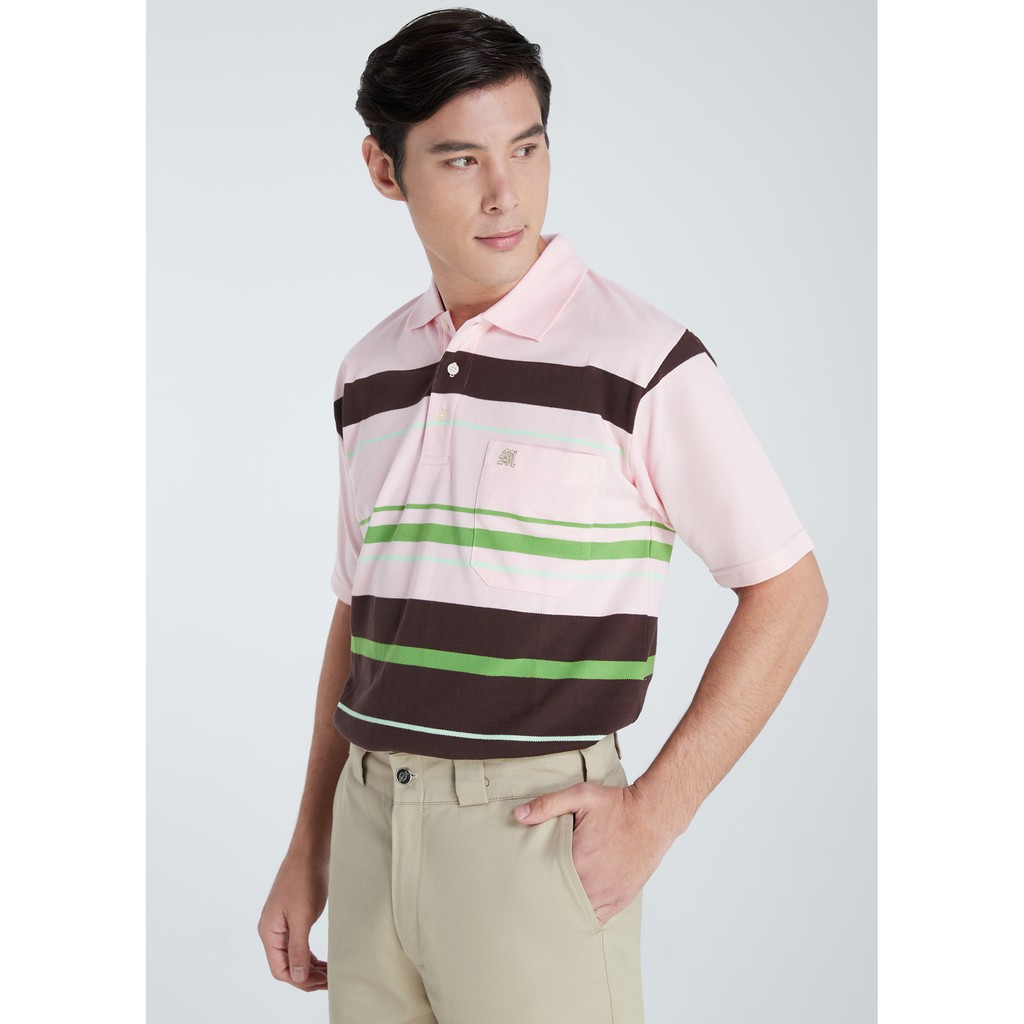 เสื้อโปโลแขนสั้นผู้ชายมีกระเป๋า Maximo Dente คอปก ลายริ้ว คลาสสิค สไตล์ยุโรป สำหรับผู้ใหญ่ รุ่น CV-23-3