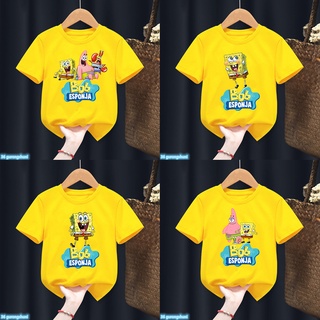 Kawaii เสื้อยืด พิมพ์ลาย SpongeBob SquarePants Patrick Star Squidward Tentacles Gary สีเหลือง แฟชั่นฤดูร้อน สําหรับเด็กผู้ชาย และเด็กผู้หญิง