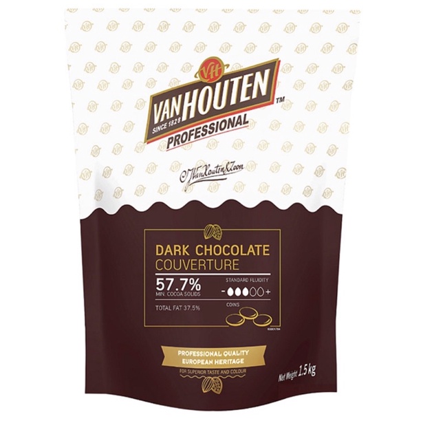 Van Houten ดาร์ก ช็อกโกแลต คูเวอร์เจอร์ 57.7%,70.4% ยกถุง 1.5 กก.