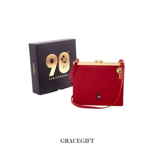 [พร้อมส่ง] Disney x Gracegift กระเป๋า Minnie 90th anniversary retro buckle bag สีแดง