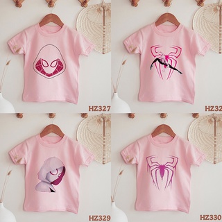 เสื้อยืดแขนสั้นลําลอง พิมพ์ลายการ์ตูน Spider Gwen แฟชั่นฤดูร้อน สําหรับเด็กผู้หญิง