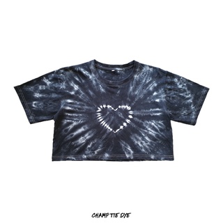 เสื้อครอป มัดย้อม ลายหัวใจ สีดำ เอวลอย Tie Dye  Crop top