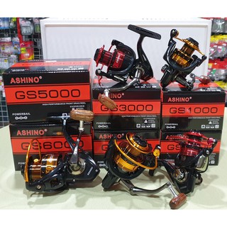 รอกสปินนิ่ง ashino รุ่น GS 1000/ 2000/ 3000/ 4000/ 5000/ 6000รุ่นใหม่สปูนสีแดง-ทอง/ รอกสปิน