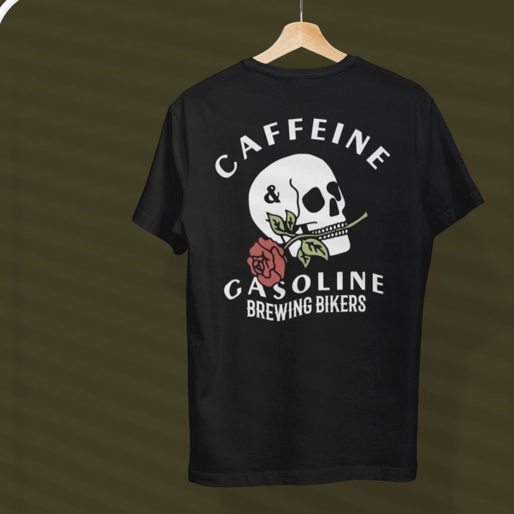 คอลูกเรือเสื้อยืดคอกลมเสื้อยืด ลาย Cafeine Gasoline Racing Biker Rider Caferacer Distro สําหรับผู้ชา
