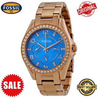 นาฬิกาข้อมือ FOSSIL Riley Multi-Function Blue Dial Rose Gold-tone Ladies Watch ES3569