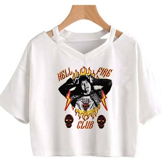 เสื้อยืดครอปท็อป พิมพ์ลาย Eddie Munson Hellfire Club Season 4 แฟชั่นฮาราจูกุ สําหรับผู้หญิง