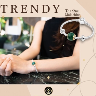 Cheevitwufu Silver Bracelet with Malachite Charm and Stoppers สร้อยข้อมือเงิน พร้อมชาร์มหินมาลาไคท์แท้และสต็อปเปอร์