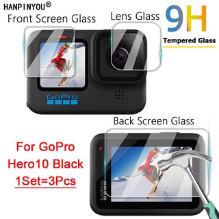 3 In 1 ฟิล์มกระจกนิรภัยกันรอยหน้าจอ 2.5D สําหรับ Gopro Hero9 10 Hero10 Hero9 สีดํา