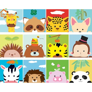 🔥Ready Stock🔥20*20cm Framed oil painting DIY Children Digital Painting Cute cartoon animals Paint By Numbers Canvas Wall decor จิตรกรรม Painting