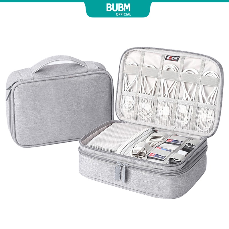Bubm กระเป๋าสายเคเบิลแบบพกพา, USB Gadget Organizer Wires Charger กระเป๋าซิปเครื่องสําอาง Power Bank Sleeve เข้ากันได้กับกระเป๋า Ipad