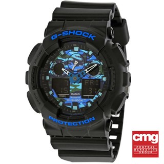 CASIO G-Shock สีดำ/สีฟ้า สายเรซิ่น รุ่น GA-100CB-1ADR "ประกันศูนย์ CMG"