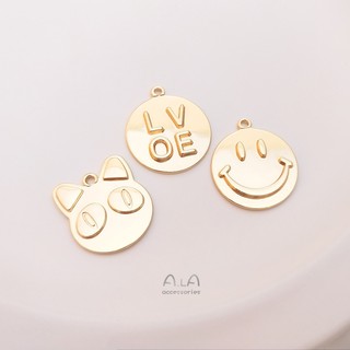 จี้สร้อยคอโซ่ ทองแดง 14K รูปหน้ายิ้ม LOVE DIY