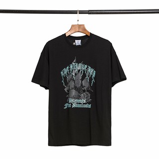 【hot sale】VETEMENTS เสื้อยืดผ้าฝ้ายพิมพ์ลายหลวมแขนสั้นเสื้อยืด