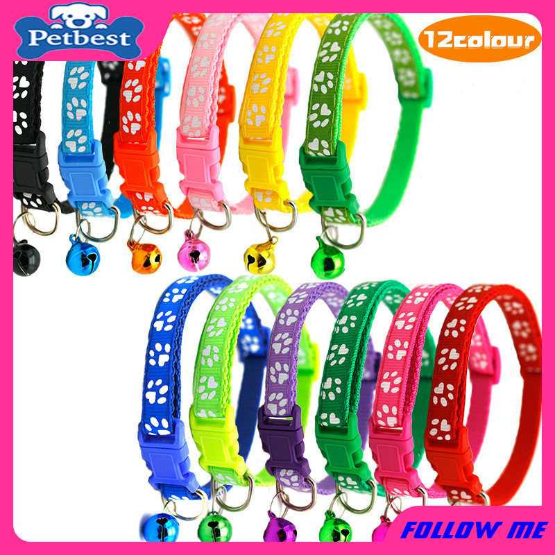 PetBest ปลอกคอ พร้อมกระพรวน ลายอุ้งเท้า สีสะท้อนเเสง 12 สี ขนาด 19-32 ซม. สำหรับสัตว์เลี้ยง สุนัข แมว
