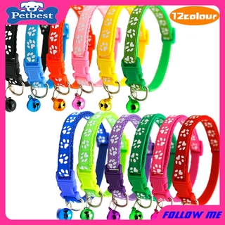 PetBest ปลอกคอ พร้อมกระพรวน ลายอุ้งเท้า สีสะท้อนเเสง 12 สี ขนาด 19-32 ซม. สำหรับสัตว์เลี้ยง สุนัข แมว