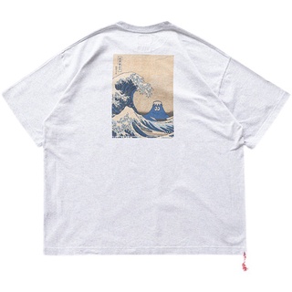 [เว้ามาก] เสื้อยืดแขนสั้น พิมพ์ลาย BEAMS JAPAN x FUJI Jun limited edition Ukiyo-e waves สีแดง