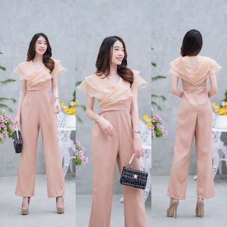 hbstation.shop เสื้อผ้าแฟชั่น Jumpsuit สีครีม พร้อมส่ง