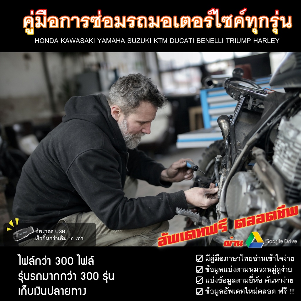 คู่มือซ่อมรถมอเตอร์ไซค์ ฉบับสมบูรณ์ 300 รุ่น ครอบคลุมทุกยี่ห้อในท้อง ...
