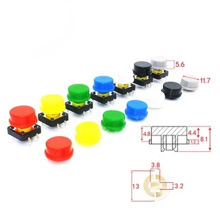สวิตช์ปุ่ม กดติด ปล่อยดับ ปุ่ม หมวกกลม 12 mm. สี่เหลี่ยม Round Square Tactile Button Caps switch