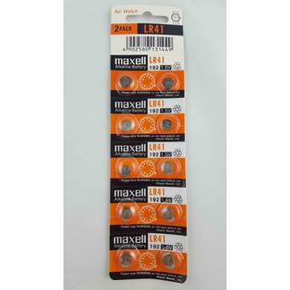 ถ่าน maxell LR41 (192)Alkaline 1.5V แท้100% 1แผง10ก้อน รหัสเทียบเท่า: 192 , RW87 , V3GA , L736 , GP192 , G3A AG3,392A